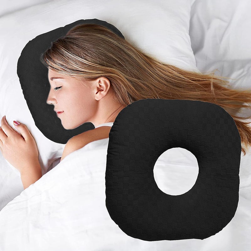Wuronsa Ear Piercing Pillow for Side Sleepers, Pillow with an Ear Hole for CNH and Ear Pain Ear Inflammation Pressure Sores, O-Shaped Side Sleeping Pillow, Ear Guard Pillow(Black) - Image 1
